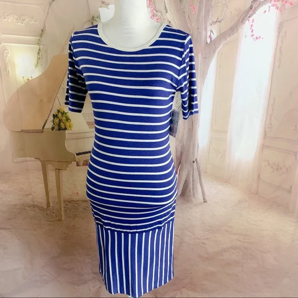 NEW Lularoe Julia blue panel strip dr… - Picture 1 of 7